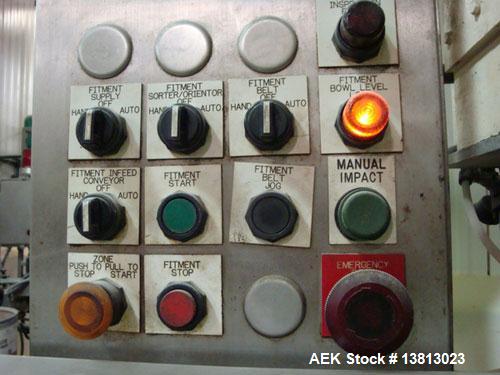 Used Resina Model F27 27 Fitment Applicator. Sorts and feeds fitments to be snapped into filled bottles such as spices. Previously running 43mm closures.