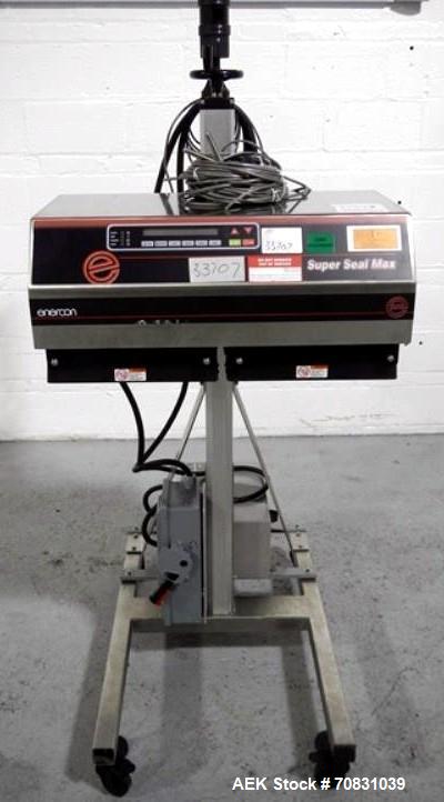 Used Enercon Super Seal Max Model LM4989-02 Induction Sealer. 2.5" Wide x 28" long seal section, 240 volt, serial# C25570-03, new 2011. 4KW Unit