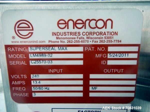 Used Enercon Super Seal Max Model LM4989-02 Induction Sealer. 2.5" Wide x 28" long seal section, 240 volt, serial# C25570-03, new 2011. 4KW Unit