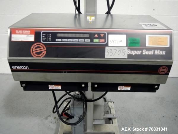 Used Enercon Super Seal Max Model LM4989-02 Induction Sealer. 2.5" Wide x 28" long seal section, 240 volt, serial# C25570-01, new 2011. 4KW Unit