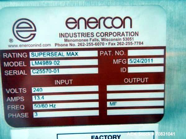 Used Enercon Super Seal Max Model LM4989-02 Induction Sealer. 2.5" Wide x 28" long seal section, 240 volt, serial# C25570-01, new 2011. 4KW Unit