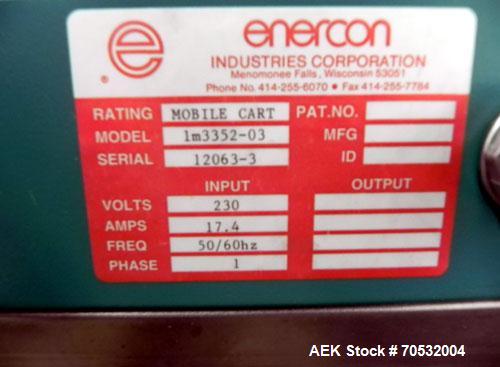 Used Enercon Industries Model Compak 3200 Induction Sealer. Machine is built with a Garvey 9600 series conveyor with a 71” long belt by 5” wide. Machine also has a Enercon Model Mobile Cart IM3352-03...
