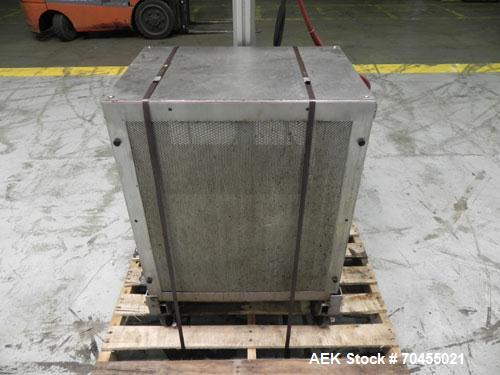 Used Enercon Model Compak 3100 Induction Sealer. Has 2" (wide) by 1" (tall) seal bar opening. Stainless steel enclosure, washdown unit. Mounts over conveyor. Has casters. Water cooled. 1kw rated. 15 ...