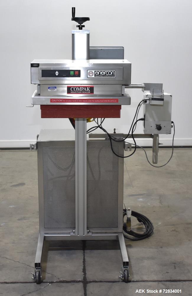 Used- Enercon Compak Induction Cap Sealer, Model 3200. Air-cooled power supply, water-cooled sealing heads. 2 kW Output rati...