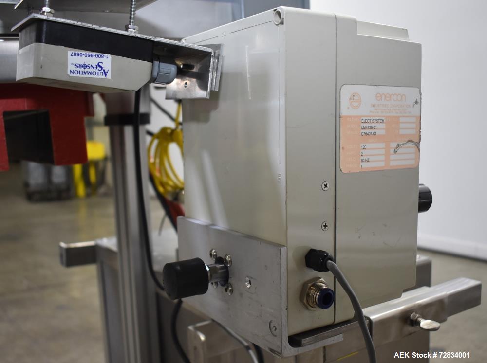 Used Enercon Compak Induction Cap Sealer, Model 3200. Air-cooled power supply, water-cooled sealing heads. 2 kW Output rating. Includes Enercon eject system, model LM4438-01. Enercon mobile cart, mod...