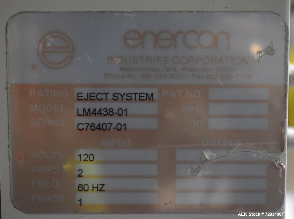 Used Enercon Compak Induction Cap Sealer, Model 3200. Air-cooled power supply, water-cooled sealing heads. 2 kW Output rating. Includes Enercon eject system, model LM4438-01. Enercon mobile cart, mod...