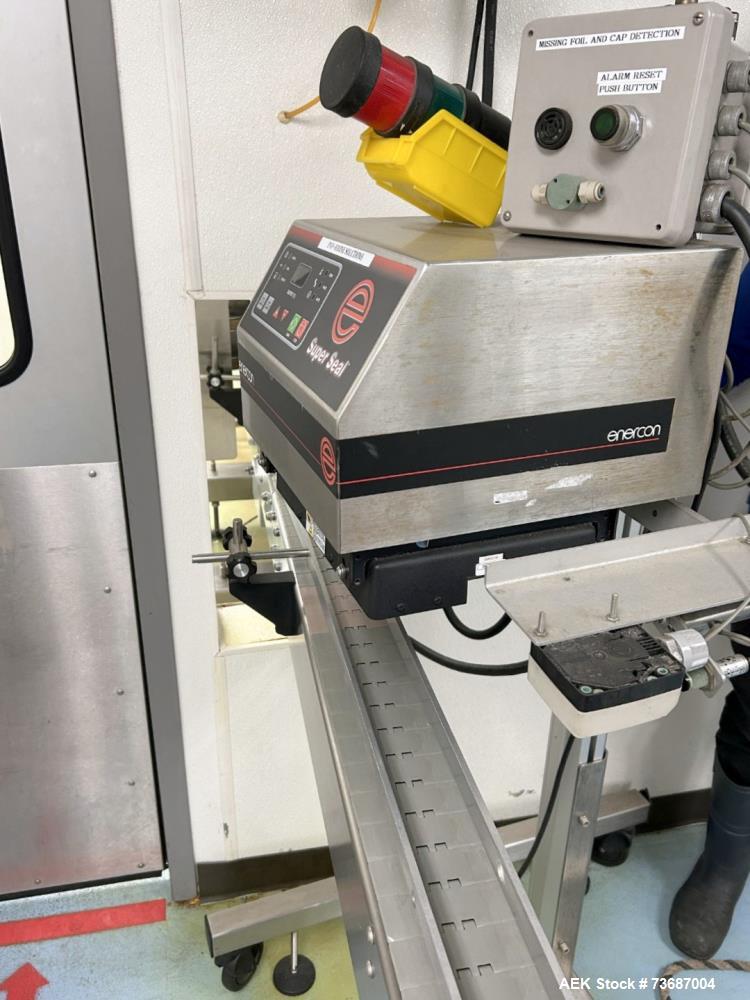 Used Enercon Superseal 100 LM5022-2163 Induction Cap Sealer: Max cap diameter: 50 millimeters Sealing chamber dimensions: Length: 13.5 inches Width: 2 inches Air cooled Designed to be placed over a i...