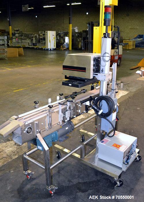 Used Enercon Superseal DX Air Cooled Induction Sealer. Model LM4466-1. 3/50/60 HZ, 240 volt, 8.7 amps. Mounted on an adjustable height stand. Includes seal detection, stalled bottle sensor, input tra...