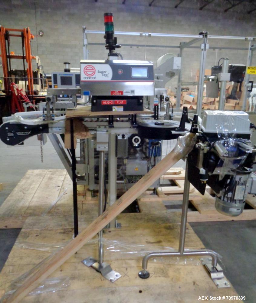 Used Enercon Superseal DX Air Cooled Induction Sealer. Model LM4466-1. Has a flat bar sealing head. 3/50/60 HZ, 240 volt, 8.7 amps.