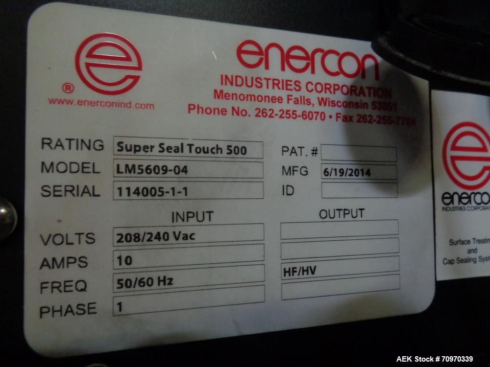 Used Enercon Superseal DX Air Cooled Induction Sealer. Model LM4466-1. Has a flat bar sealing head. 3/50/60 HZ, 240 volt, 8.7 amps.