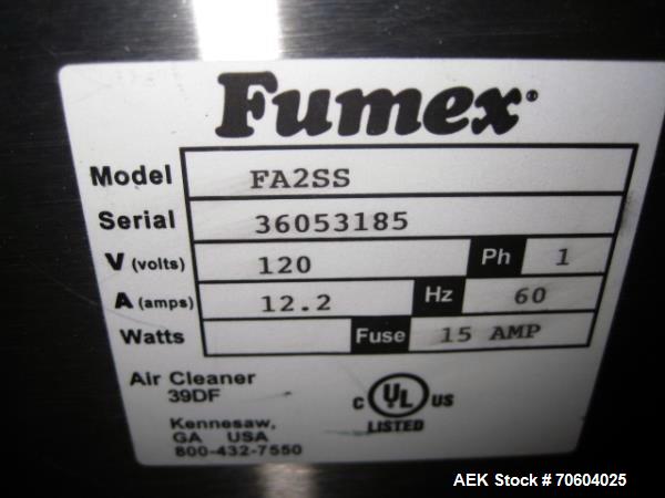 Used Fumex Exhaust System.  PRICE INCLUDES A 15% BUYERS PREMIUM.  AS IS WHERE IS, LOADING & REMOVAL FEES EXTRA, COST TO BE DETERMINED.