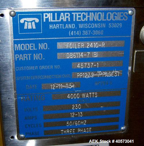 Used Pillar Technologies Water Cooled Induction Sealer, Model FOILER 2410-R. Rating 4000 watt, 3/50/60/230 volt. Last used in pharmaceutical packaging operation.