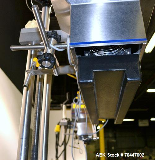 Used Automate Technologies Cap Induction Sealer, Model AM-20. Approximate 3" wide x 21" long seal area, air cooled. Mounted on a stainless steel adjustable height frame with casters.