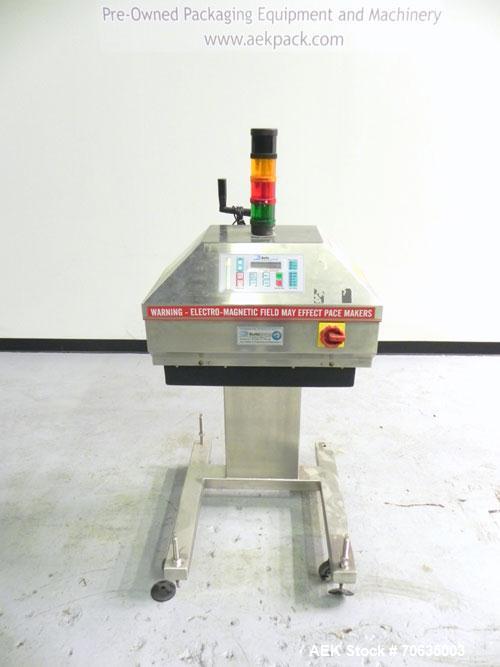 Used Automate Technologies Cap Induction Sealer, Model AM-20.Approximate 3" wide x 21" long seal area, air cooled.Mounted on a stainless steel adjustable height frame with casters.