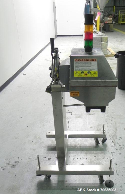 Used Automate Technologies Cap Induction Sealer, Model AM-20.Approximate 3" wide x 21" long seal area, air cooled.Mounted on a stainless steel adjustable height frame with casters.