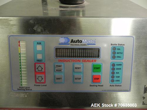 Used Automate Technologies Cap Induction Sealer, Model AM-20.Approximate 3" wide x 21" long seal area, air cooled.Mounted on a stainless steel adjustable height frame with casters.