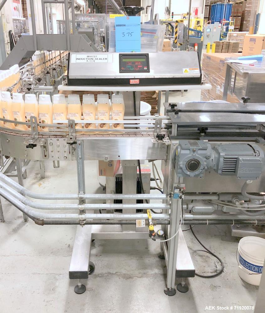 Used Lepel induction sealer, Model CS PLUS 350 SS, Serial # 1124-003026. Stainless steel construction, mounted over line conveyor.