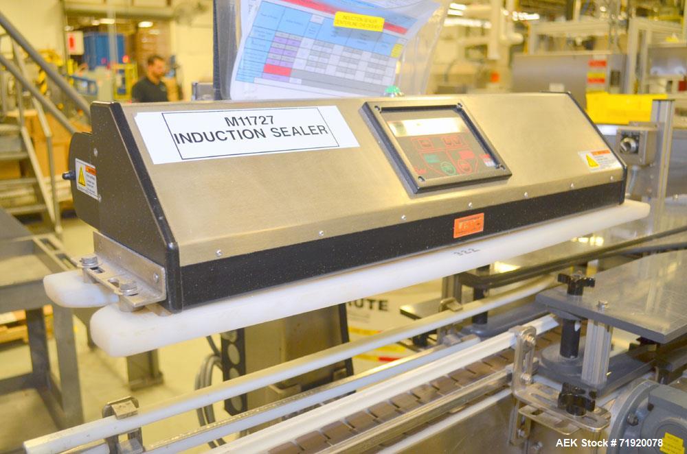 Used Lepel induction sealer, Model CS PLUS 350 SS, Serial # 1124-003026. Stainless steel construction, mounted over line conveyor.