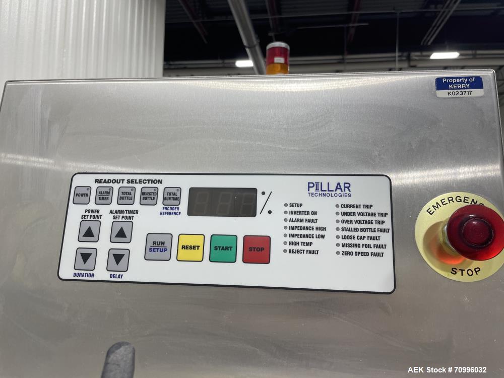 Used Pillar Model Unifoiler, compact, air cooled induction sealing system from 0 to 120 feet per minute with number of product per minute - depending on materials and application. Equipped with 4kw a...