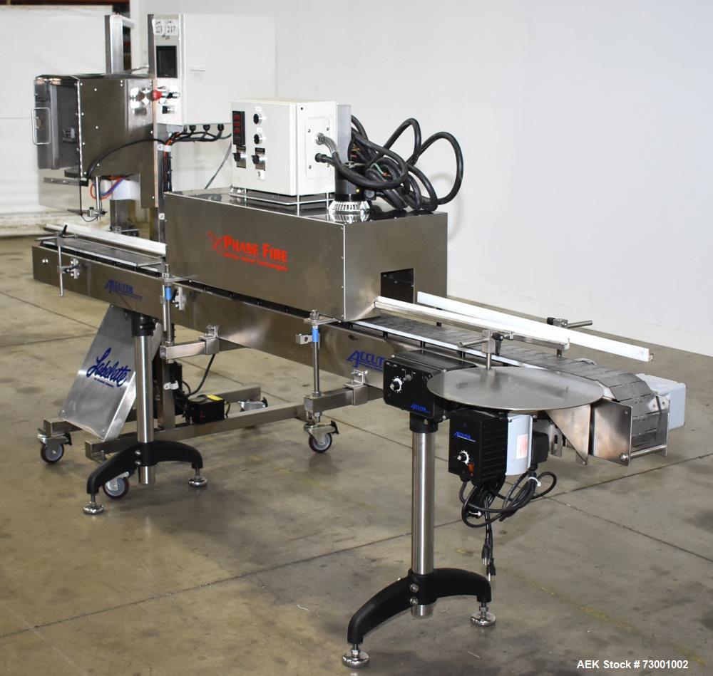 Used- Accutek Packaging Tamper-Evident (TE) Bander with Heat Tunnel and Conveyor. Capable of speeds up to 65 CPM. Container ...