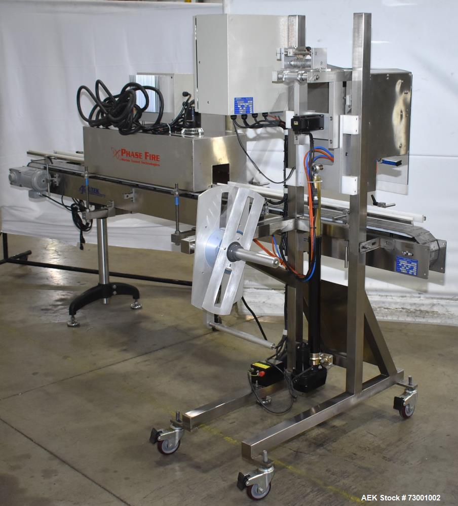 Used- Accutek Packaging Tamper-Evident (TE) Bander with Heat Tunnel and Conveyor. Capable of speeds up to 65 CPM. Container ...