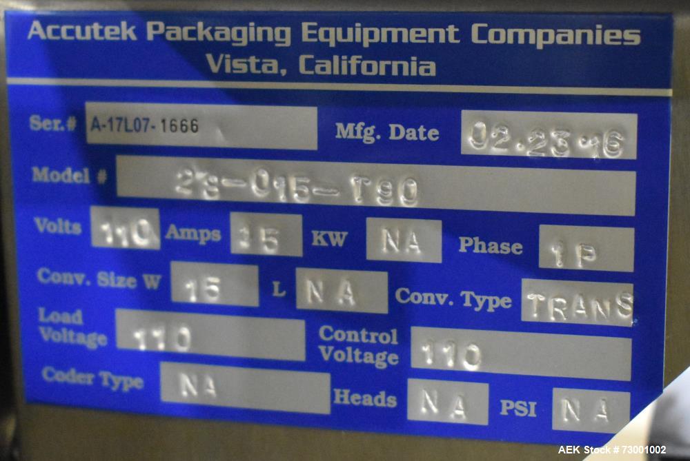 Used- Accutek Packaging Tamper-Evident (TE) Bander with Heat Tunnel and Conveyor. Capable of speeds up to 65 CPM. Container ...