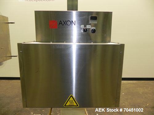 Used Axon Model EZ-100 Heat Shrink Tamper Evident Band & Sleeve Label Applicator. Rated up to 150 ppm depending on the container. Machine is of stainless steel construction. Sleeve size 20 to 100mm f...