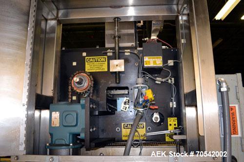 Used PDC Model 75-M Tamper Evident Neck Bander. Capable of speeds up to 300 bottles per minute. Band size range: (Diameter) 3/8" to 3", (Height) 3/4" to 2". Band cut off: Unregistered. Has wormscrew ...