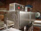 Used Axon EZ-2-400 Twin Head Stainless Steel Neck Bander With Twin Stainless Steel Heat Tunnels. Capable of speeds up to 90 CPM. Container size range widths from 3-11/16