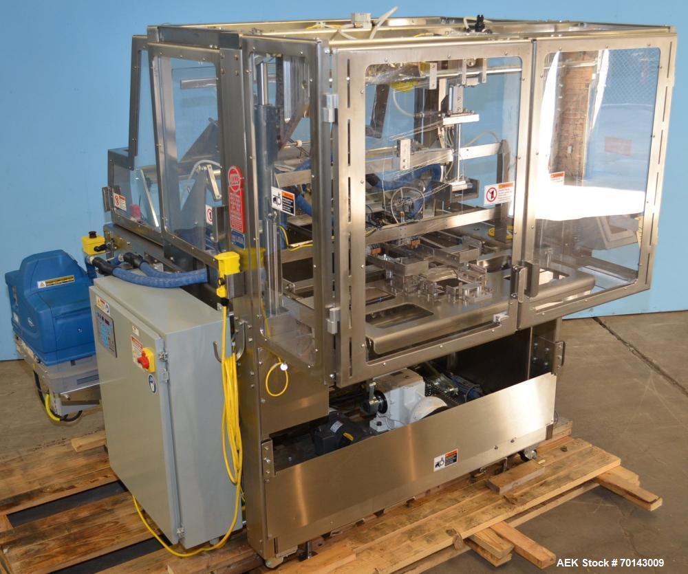 Used Adco Complete Top Load Forming and Tri-Closing Carton Line designed to form glued or lock style trays and tri-seal cartons and sealing of same, 35 cpm.  Includes Adco model AFCX351SS stainless s...