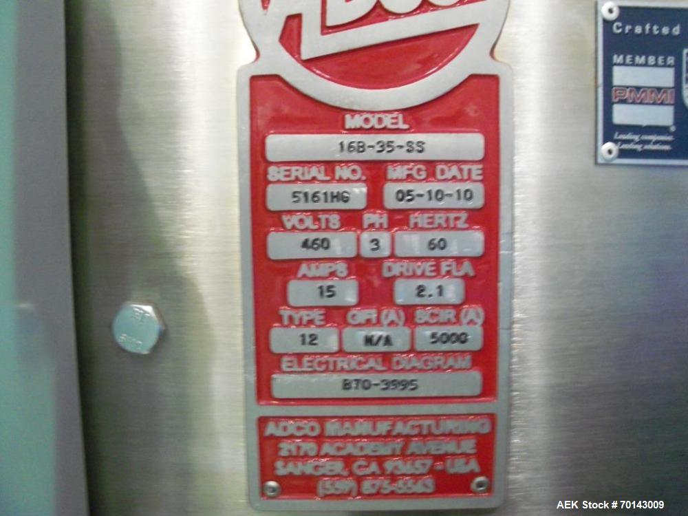 Used Adco Complete Top Load Forming and Tri-Closing Carton Line designed to form glued or lock style trays and tri-seal cartons and sealing of same, 35 cpm.  Includes Adco model AFCX351SS stainless s...