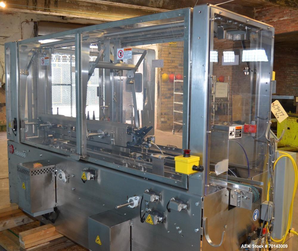 Used Adco Complete Top Load Forming and Tri-Closing Carton Line designed to form glued or lock style trays and tri-seal cartons and sealing of same, 35 cpm.  Includes Adco model AFCX351SS stainless s...