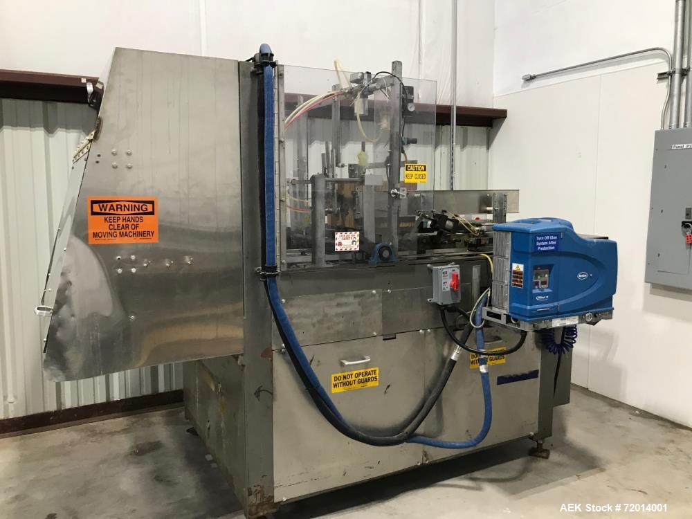 Used Doboy Tray Former, Model 751. Single mandrel former with hot melt. Relay logic for controls. Nordson ProBlue 10 hot melt system. 3/60/460V. Built 1993.