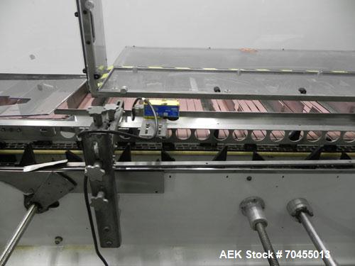 Used Adco Model 15DBC105-EC Automatic Horizontal Cartoner. Capable of speeds from 50 to 125 cartons per minute. Has two head rotary carton feed with 4' long magazine. Machine is set on 12" centers fo...