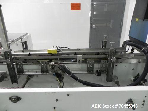 Used Adco Model 15DBC105-EC Automatic Horizontal Cartoner. Capable of speeds from 50 to 125 cartons per minute. Has two head rotary carton feed with 4' long magazine. Machine is set on 12" centers fo...
