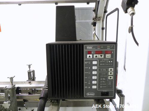 Used Adco Model 15DBC105-EC Automatic Horizontal Cartoner. Capable of speeds from 50 to 125 cartons per minute. Has two head rotary carton feed with 4' long magazine. Machine is set on 12" centers fo...