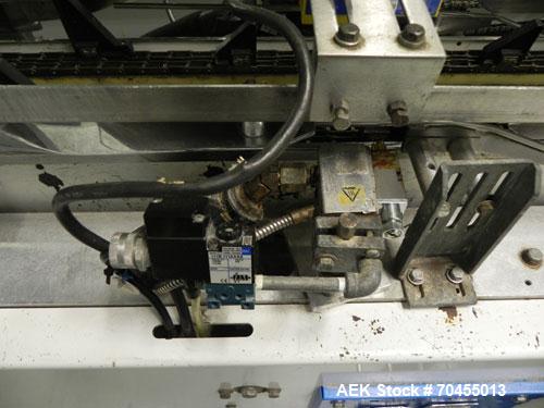 Used Adco Model 15DBC105-EC Automatic Horizontal Cartoner. Capable of speeds from 50 to 125 cartons per minute. Has two head rotary carton feed with 4' long magazine. Machine is set on 12" centers fo...