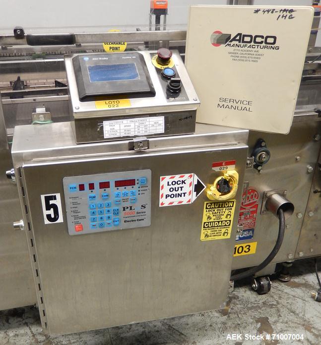 Used Adco Model 15DBC105-SS Horizontal Automatic Load Glue Cartoner.