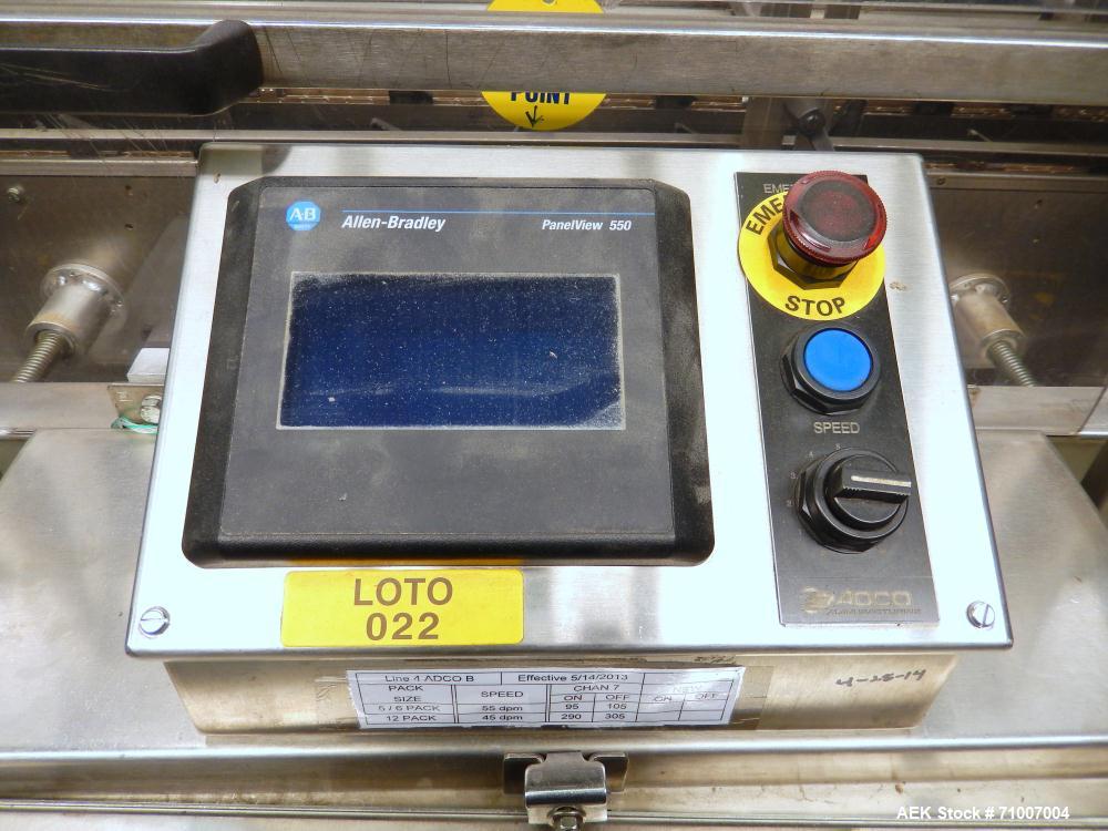 Used Adco Model 15DBC105-SS Horizontal Automatic Load Glue Cartoner.