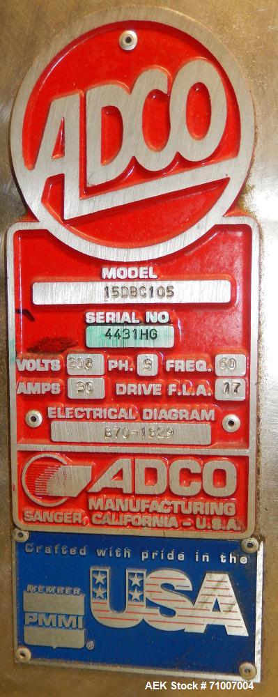Used Adco Model 15DBC105-SS Horizontal Automatic Load Glue Cartoner.
