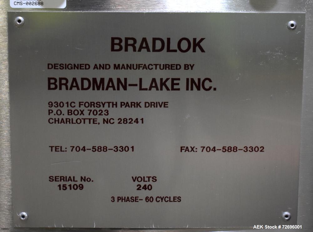 Used- Bradman-Lake Model SL 60 Automatic Intermittent Motion Horizontal End Load Cartoner. Capable of Speeds from 27 - 54 CP...