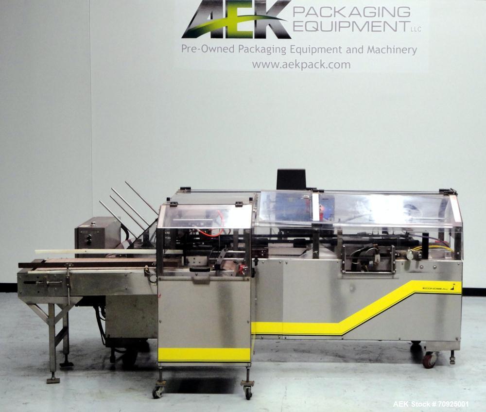 Used Econocorp Spartan Automatic Horizontal Glue Cartoner capable of speeds up to 40 cartons per minute. Has 12" centers for carton size range:  length 4" - 10" , width 1" - 4",  depth 8" (approx)  -...