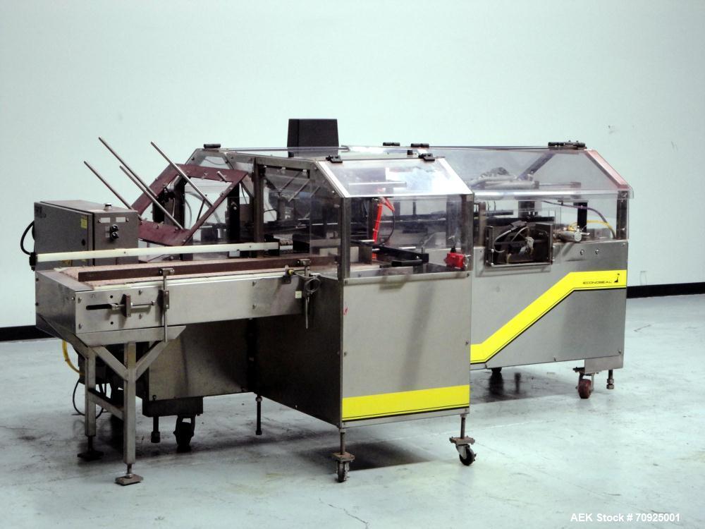 Used Econocorp Spartan Automatic Horizontal Glue Cartoner capable of speeds up to 40 cartons per minute. Has 12" centers for carton size range:  length 4" - 10" , width 1" - 4",  depth 8" (approx)  -...