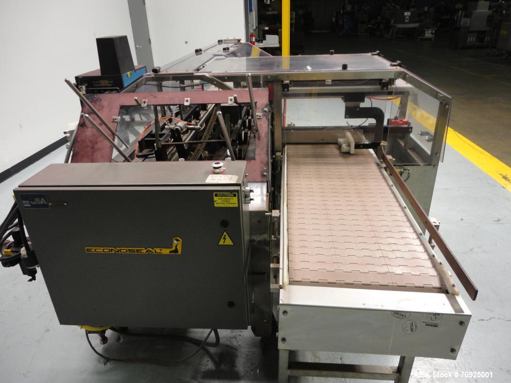 Used Econocorp Spartan Automatic Horizontal Glue Cartoner capable of speeds up to 40 cartons per minute. Has 12" centers for carton size range:  length 4" - 10" , width 1" - 4",  depth 8" (approx)  -...