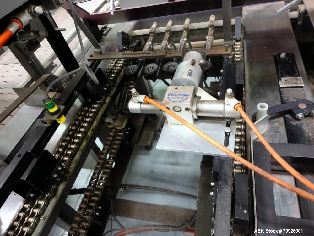 Used Econocorp Spartan Automatic Horizontal Glue Cartoner capable of speeds up to 40 cartons per minute. Has 12" centers for carton size range:  length 4" - 10" , width 1" - 4",  depth 8" (approx)  -...