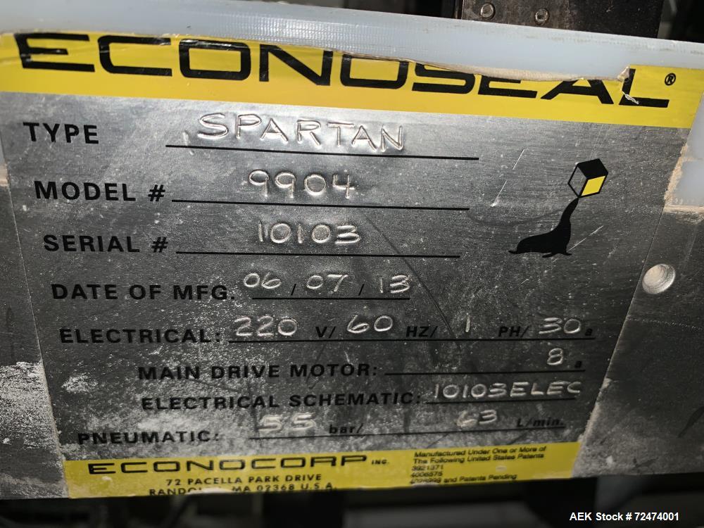 Used Econocorp Econoseal Spartan Automatic Horizontal Intermittent Hotmelt Glue Cartoner. Capable of speeds up to 40 cartons per minute (depending on carton style). Carton size range: 2" - 10" Length...