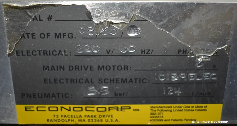 Used- Econocorp Econoseal Spartan Automatic Horizontal Intermittent Hotmelt Glue Cartoner. Capable of speeds up to 40 carton...