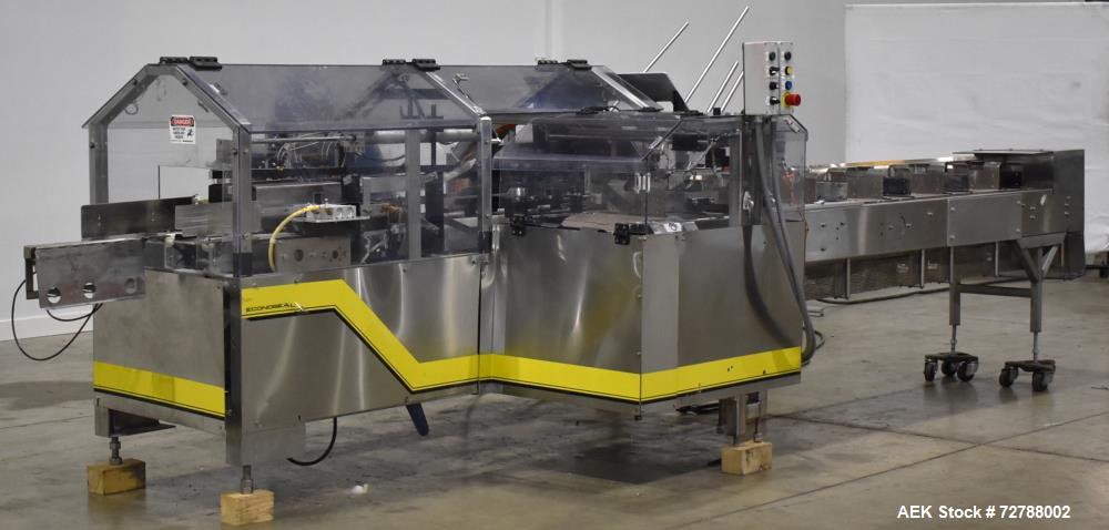 Used Econocorp Econoseal Spartan Automatic Horizontal Intermittent Hotmelt Glue Cartoner. Capable of speeds up to 40 cartons per minute (depending on carton style). Carton size range: 2" - 10" Length...