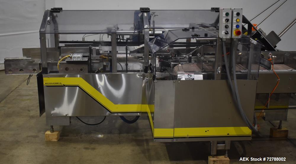 Used Econocorp Econoseal Spartan Automatic Horizontal Intermittent Hotmelt Glue Cartoner. Capable of speeds up to 40 cartons per minute (depending on carton style). Carton size range: 2" - 10" Length...