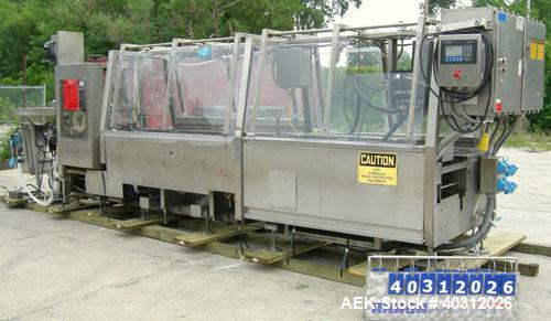 Used Kliklok Captain H Horizontal Automatic Cartoner, model HS-11198, stainless steel construction. Approximately over 150 cartons per minute, size range 2" to 7" long x 1 1/2" to 3" wide x 4" to 10"...